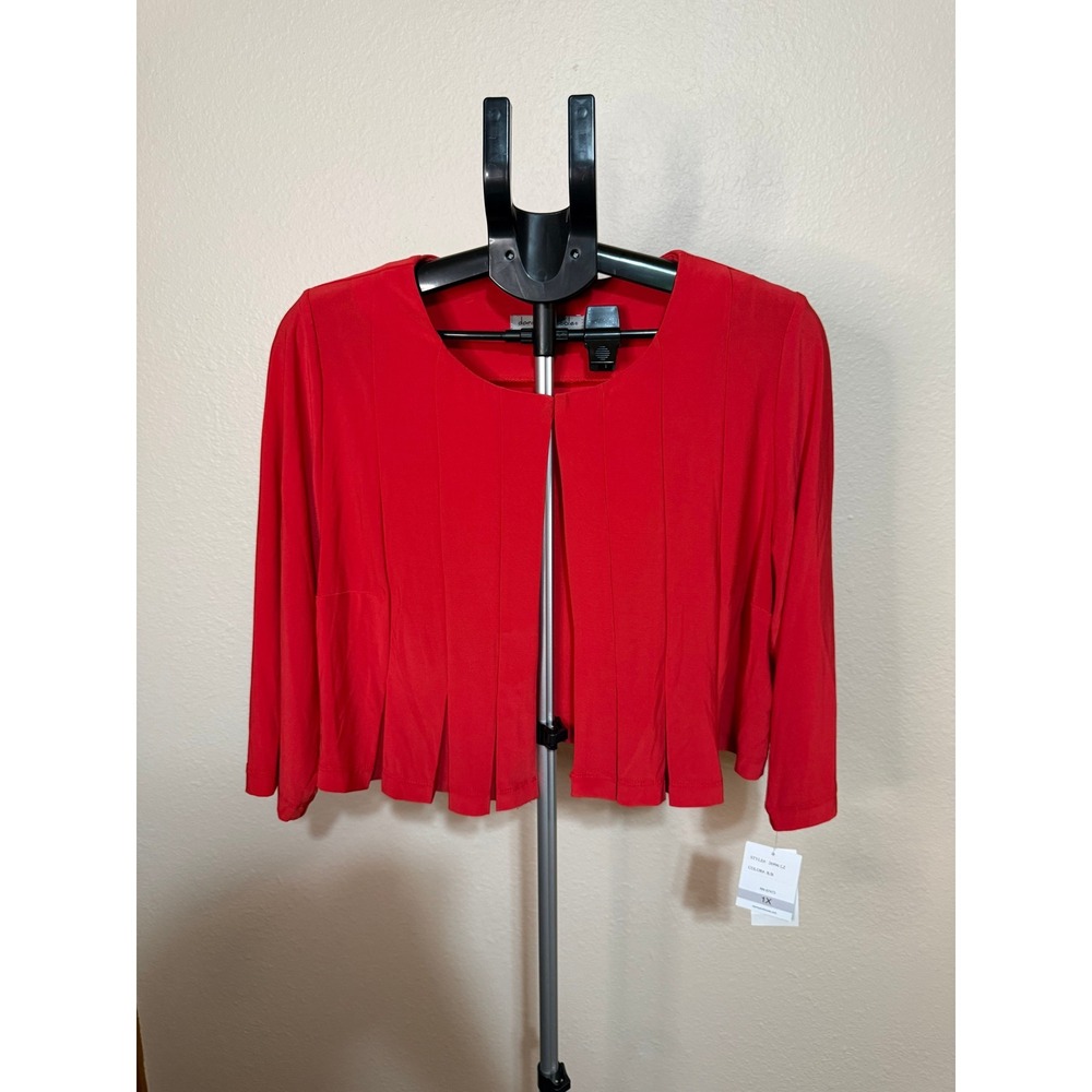 Danny and Nicole Womens Red Pleated Cropped Bolero Shrug Jacket 1X 26996LZ